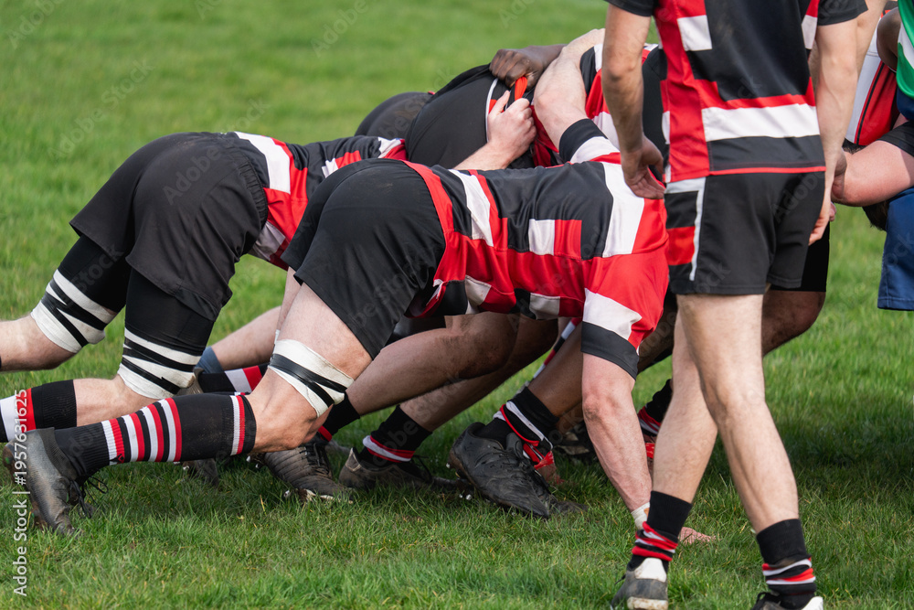 Fototapeta premium Rugby players scrum during a game
