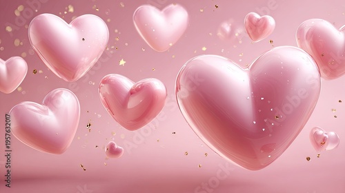 Floating pink hearts illustration for romantic concepts and love themes