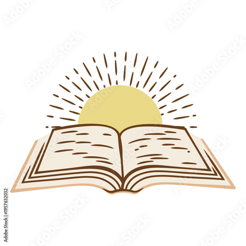 Open book with the sun rising behind it