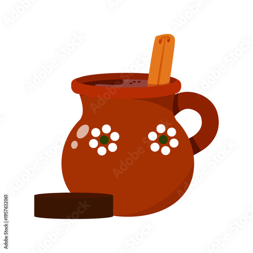 Traditional Mexican Hot Chocolate in Ceramic Mug with Chocolate for Cinco de Mayo