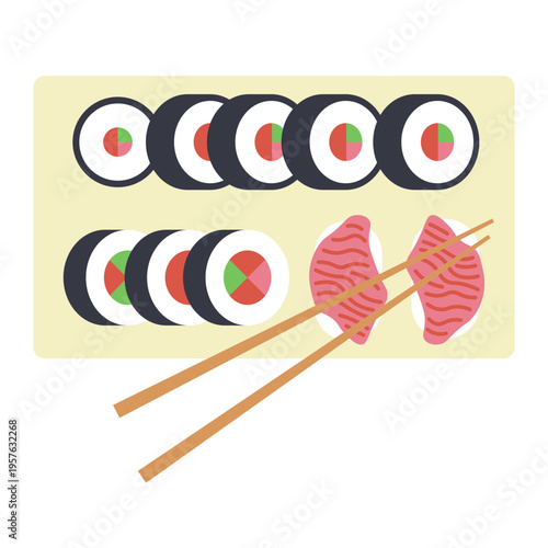 Sushi with chopsticks