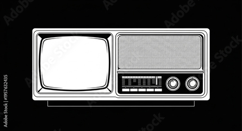 Vintage Television and Radio Combo Unit in Black and White.