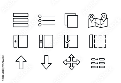 Line style icons of Vertical navigation UI: tabs, links, pages, routes; active, inactive, selected, focus; arrowup, arrowdown,