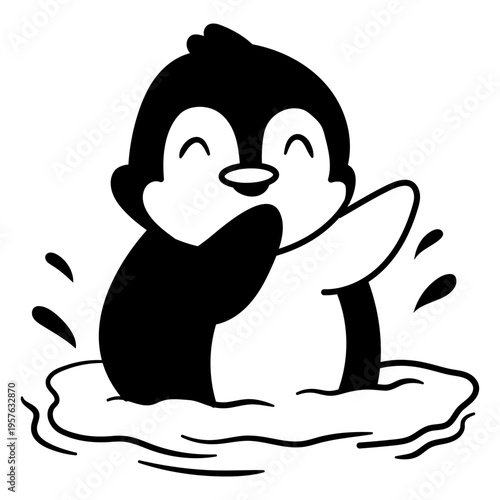 Penguin splashing in water