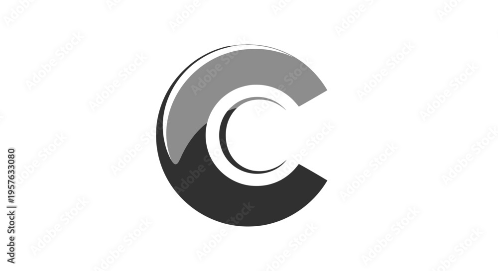Fototapeta premium Modern Gradient Gray Letter C Logo on Isolated White Background