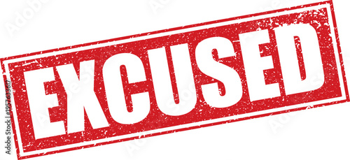 Red Excused Rubber Stamp Sign Mark Word Text Written in Reverse Grunge Vector in Grunge Border in Transparent Background