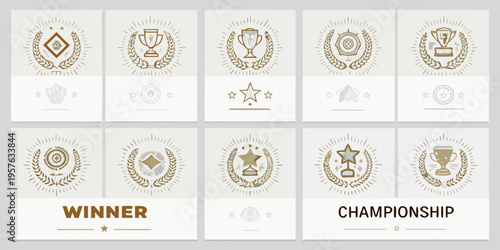 Collection of vintage award ribbons and badges with golden ornamental details