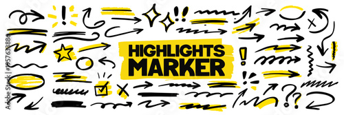 Minimal doodle collection made by hand, smooth line style, expressive arrow elements, crisp marker texture and subtle highlight touches, arrow marker highlight vibe