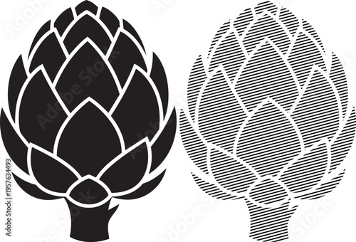 Comparison of two artistic depictions of an artichoke with distinct shading techniques
