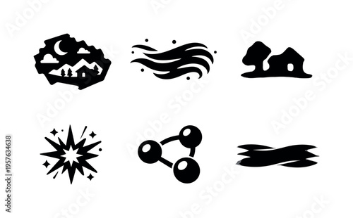 Dreamlike Memory Icons. Solid style icons of subconscious memory bleed-through: dreamlike fragment icon, drifting recollection