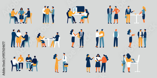 Diverse group of professionals collaborating and interacting in a modern workspace