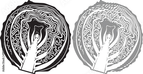 Intricate geometric patterns resembling leaf structures in circular designs