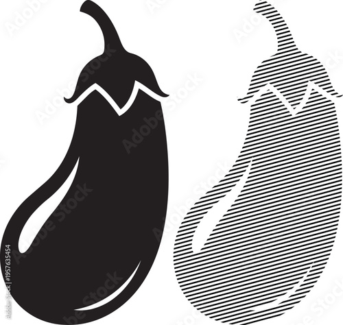 Contrasting visual style of two eggplants with different textures and shading techniques