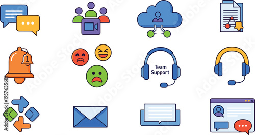 Customer support and team collaboration communication icon set