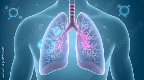Human lungs anatomy with bronchial tree respiratory system illustration