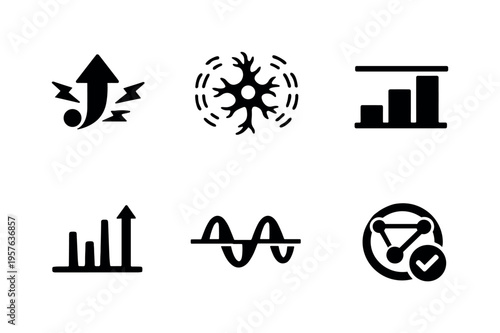 Solid style icons of neuronal modulation effects: excitatory pulse icon, inhibitory field, threshold shift bar, firing-rate