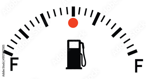 Gas, and fuel gauge meter icon set featuring full and empty indicators, power and speed measurement concept, modern flat vector illustration for automotive, dashboards, apps, websites, and digital 