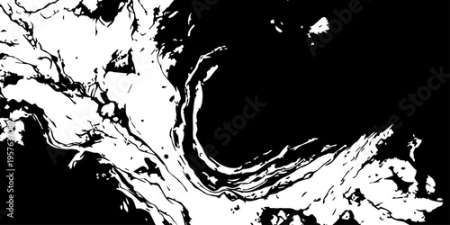  black and white abstract artwork featuring swirling patterns and textures With Fluid Ink Splash and High Contrast Waves.
