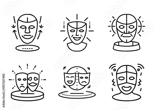 Symbolic Masks Representing Emotions and Social Communication Styles in Outline Vector Design