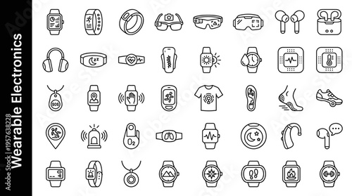 Collection of wearable electronic device icons for health and fitness tracking