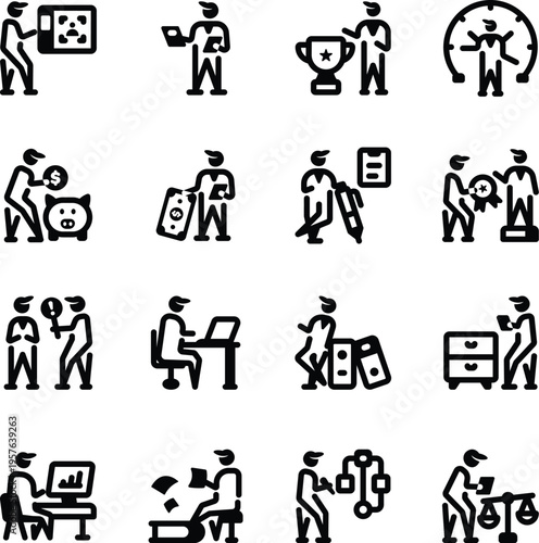 Set of Glyph Style Office Work Icons 

