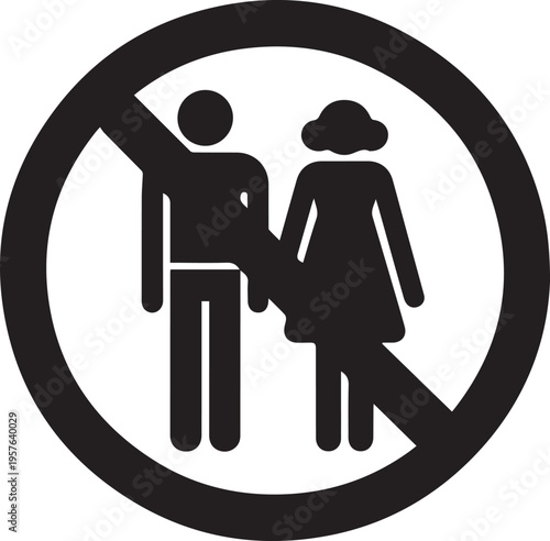No couples allowed symbol indicating prohibition of romantic relationships or dating partnerships in certain restricted environments