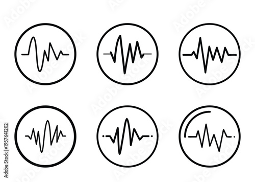 Set of circular wave icons representing sound, music or graphical data