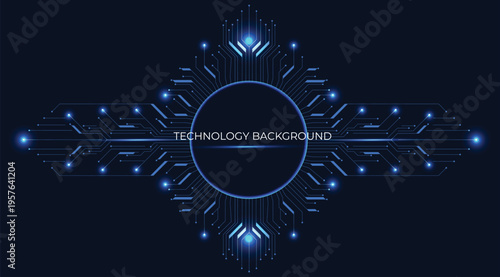 A futuristic board featuring circuitry in luminous blue tones. Engineering and technology concept, glowing traces and nodes. Technology background  innovation. User interface mockups, fintech.