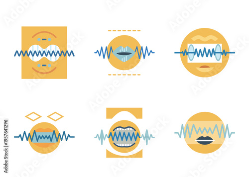 Stylized Mouths with Sound Waves in Abstract Shapes and Configurations