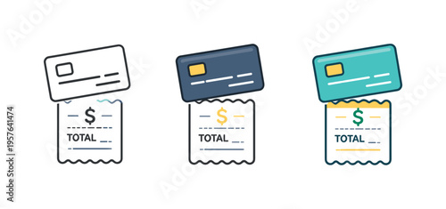 Payment icons showing credit cards and receipts for financial transactions