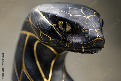 a close up macro photograph of a cobra reveals detailed scales, intense eyes, and the powerful presence of a dangerous reptile