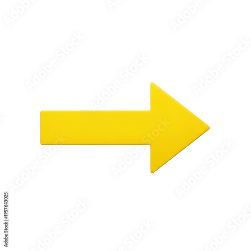 Bright yellow arrow pointing to the right direction isolated on transparent background