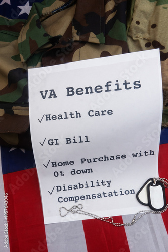 Honoring a United States veteran by highlighting VA benefits alongside a soldier ID in a patriotic themed display