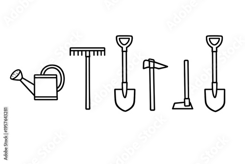 A minimalist black and white line art illustration featuring various