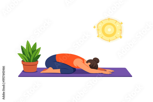 Vector illustration of a woman in an orange top and blue leggings