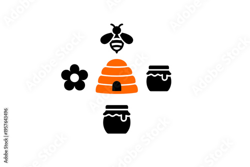 A minimalist vector illustration featuring an orange beehive