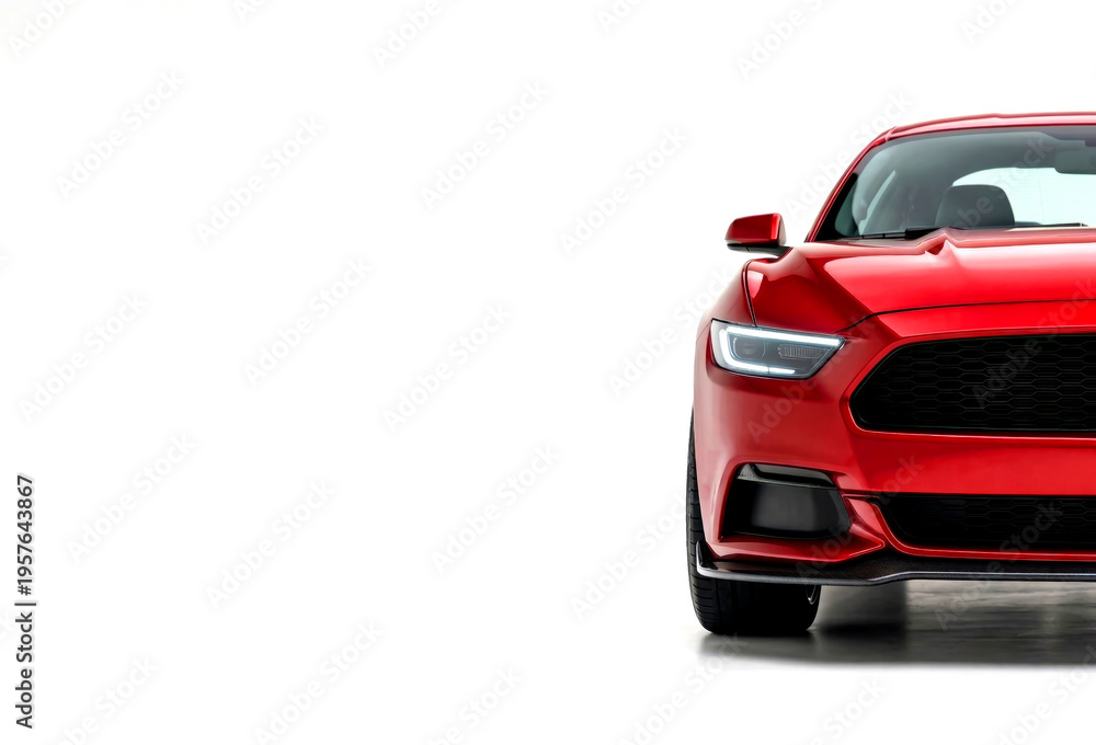 Fototapeta premium Modern Red Performance Muscle Car with LED Headlights and Aggressive Design Isolated on White Background