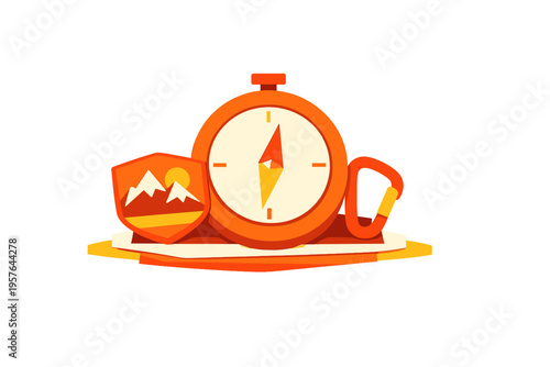 A flat illustration of outdoor adventure equipment including an