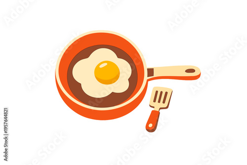A flat design illustration shows a sunny-side-up fried egg in an