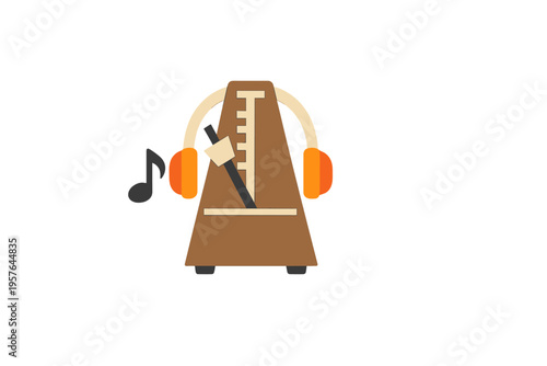 A flat paper-cut style illustration of a brown mechanical metronome