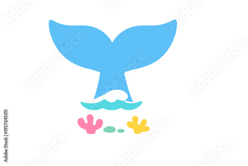 A minimalist flat illustration of a light blue whale tail fluke