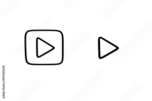A minimalist hand-drawn illustration featuring two black play button