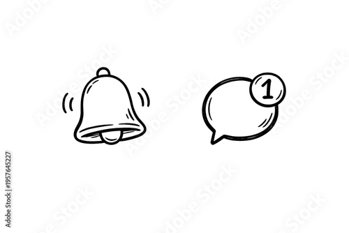 A hand-drawn illustration featuring a ringing bell icon and a chat