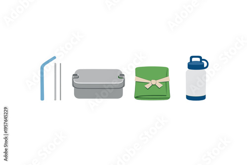 This illustration features a zero waste kit with a stainless steel