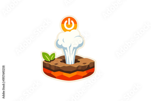 A vector illustration of a geothermal energy source featuring steam