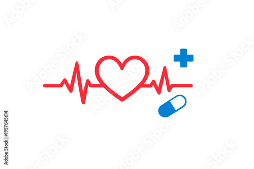 A clean medical illustration featuring a red heart shape integrated