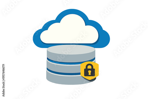 A 3D illustration of a blue and white cloud above a gray cylindrical