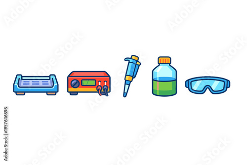 A collection of laboratory equipment icons featuring a gel