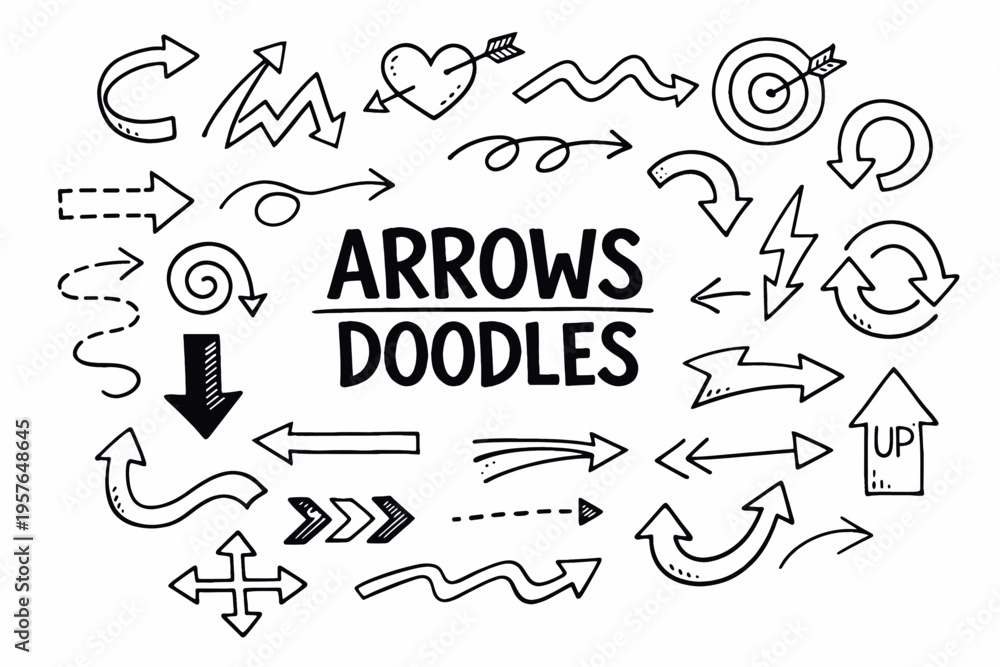 custom made wallpaper toronto digitalArrow icons doodle illustration in black and white hand drawn outline style with directional symbols, swirls and pointer elements