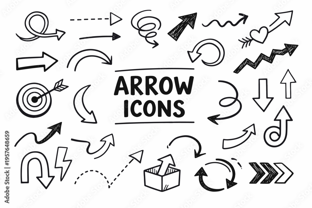 custom made wallpaper toronto digitalArrow icons doodle illustration in black and white hand drawn outline style with directional symbols, swirls and pointer elements